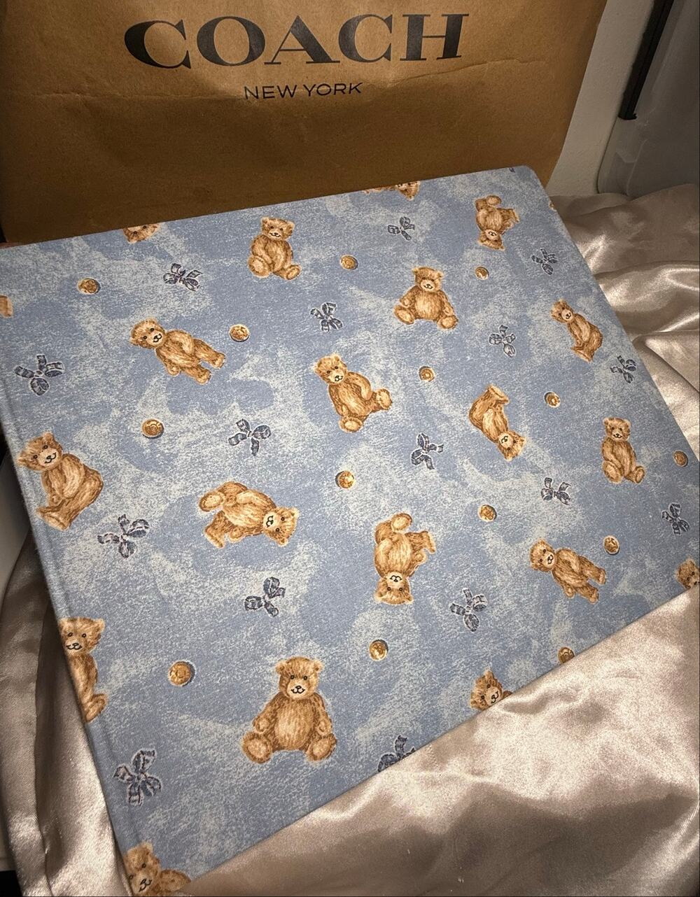 Vintage Blue Teddy Bear Scrapbook Photo Album 12x10